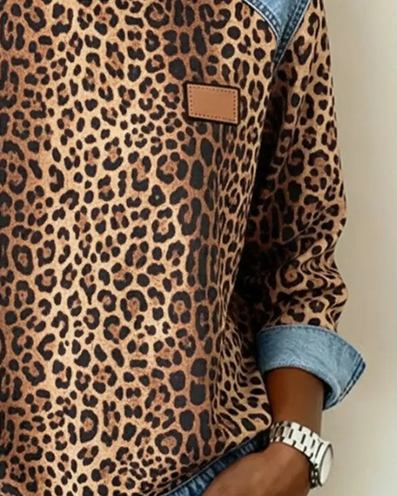 Virezza™ Suéter Mezclilla Parche Leopardo