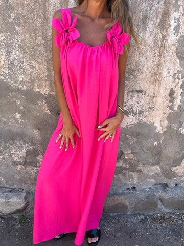 Carune™ Vestido de mujer en color sólido con patrón floral y escote en forma de U