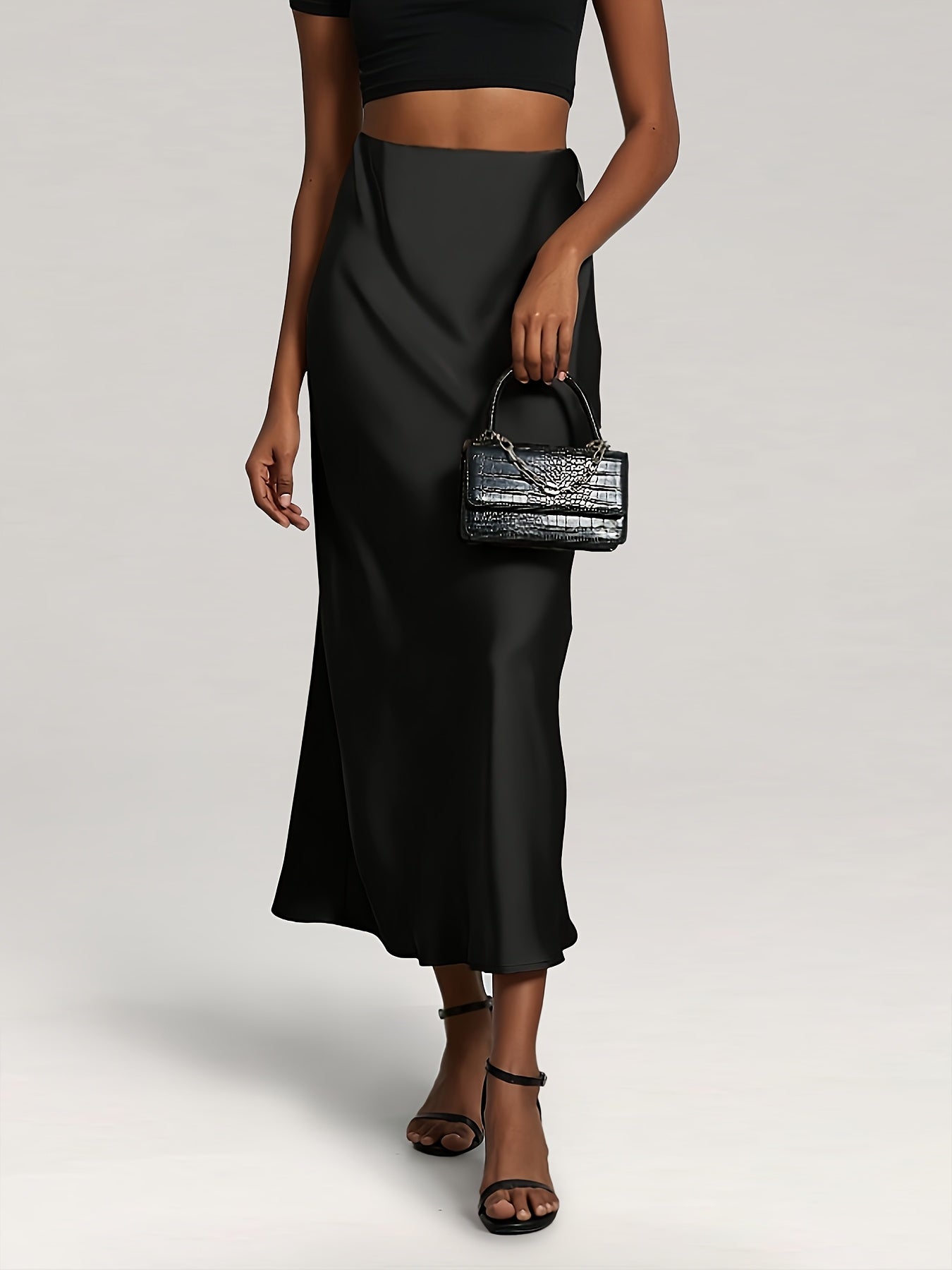 Greya™ Falda Midi de Satén con Cintura Alta y Caída Elegante