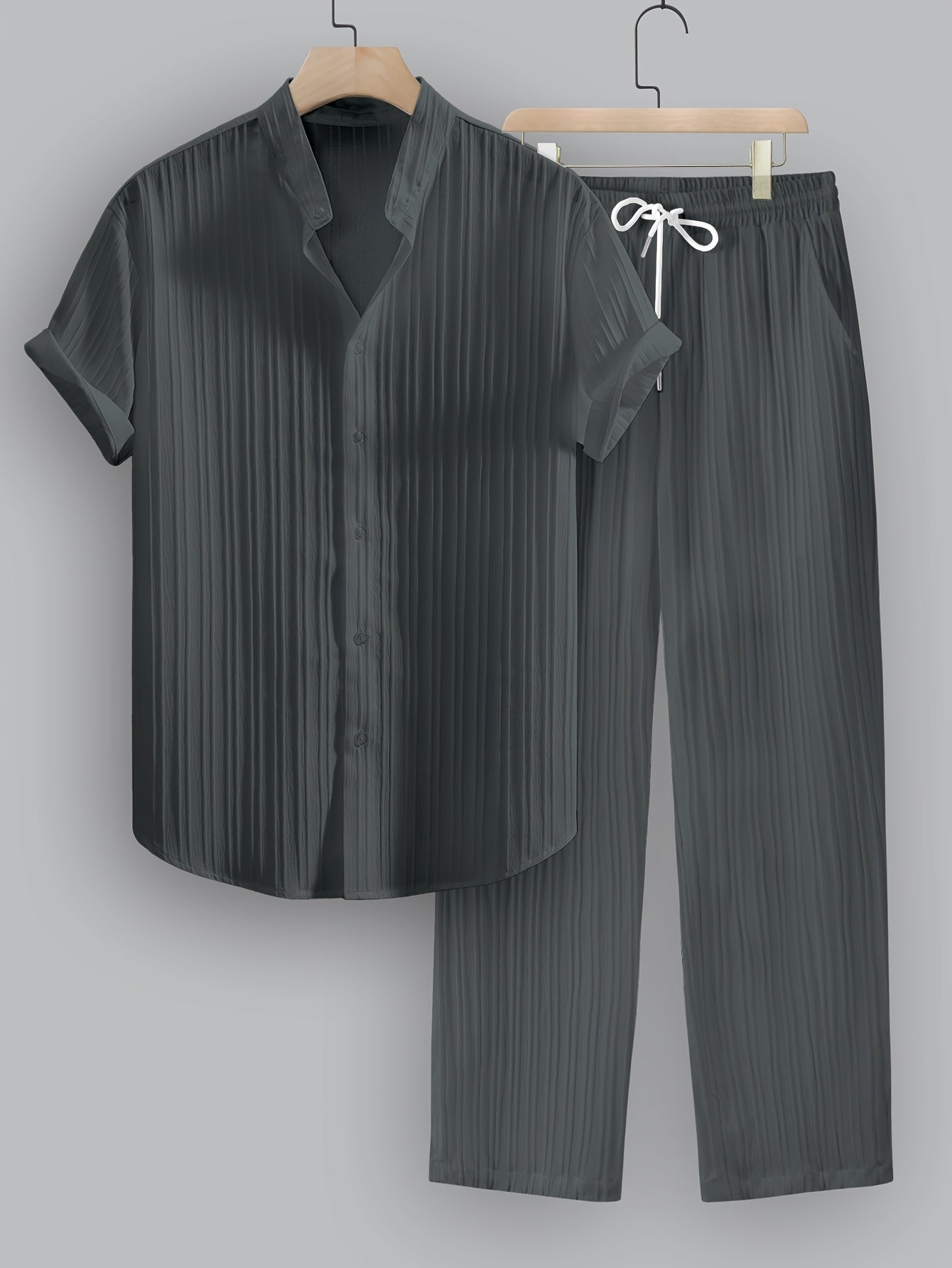 Kavaroq™ Conjunto de Verano para Hombre con Camisa de Cuello Mao y Pantalón con Cordón