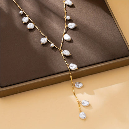 Hevoxe™ Collar Elegante en Forma de Y con Perlas y Diseño Irregular