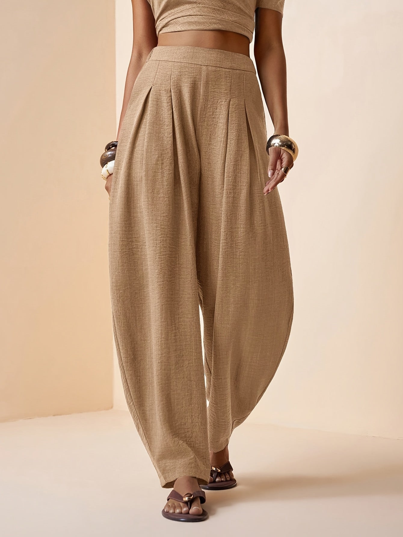 Droveaux™ Pantalón Recto Elegante con Cintura Elástica y Pliegues