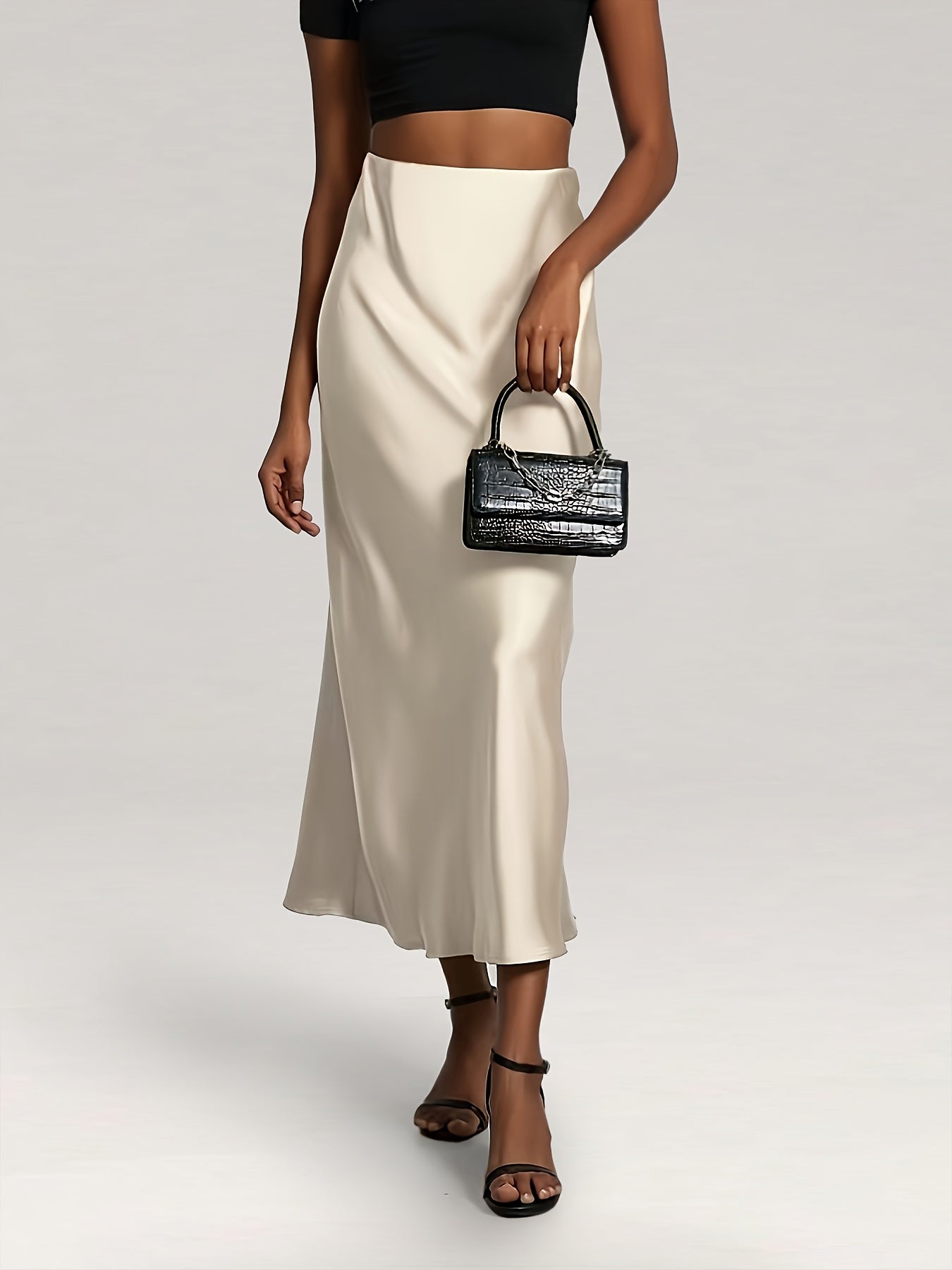 Greya™ Falda Midi de Satén con Cintura Alta y Caída Elegante