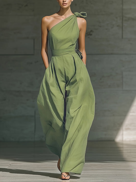 Juveth | Mono Elegante de Un Hombro con Pierna Ancha y Cintura Definida