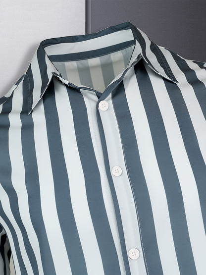 Kervik™ Camisa Tropical para Hombre de Manga Larga con Rayas y Cuello Clásico