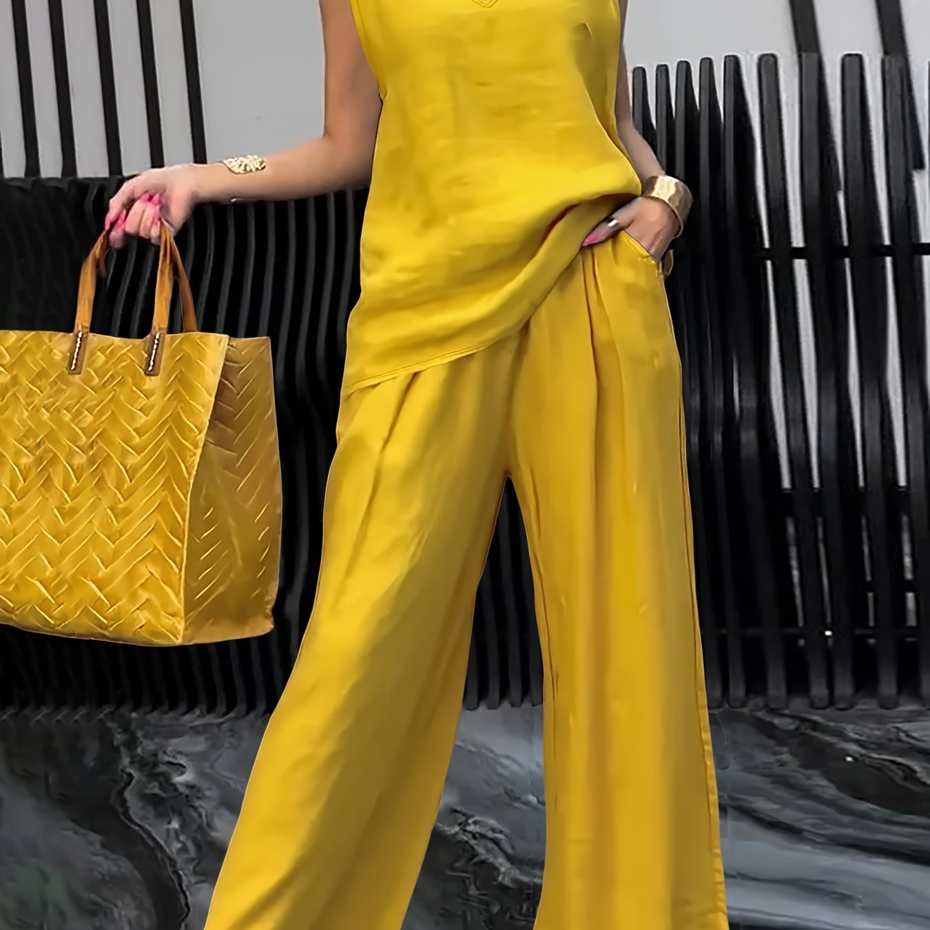 Kalia™ Conjunto Casual de Dos Piezas con Top sin Mangas y Pantalón Amplio