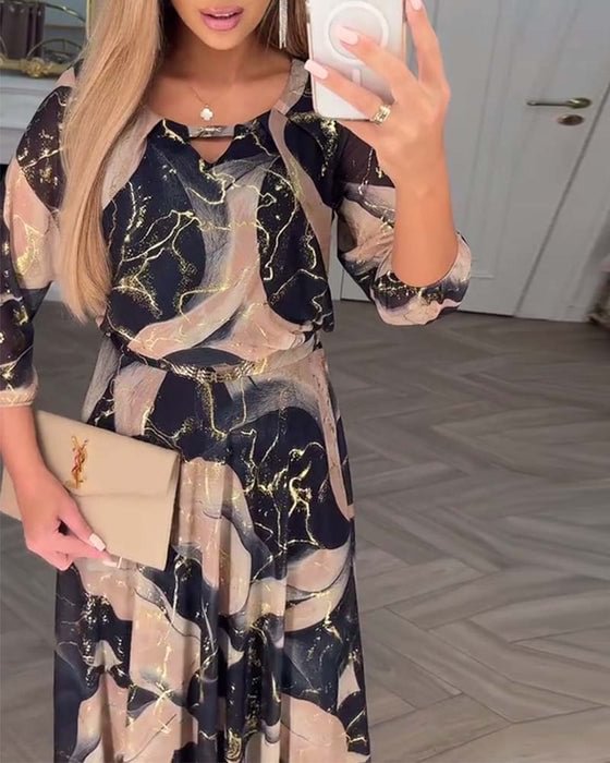 Wynoria™ Vestido Maxi Elegante Estampado Mármol Dorado