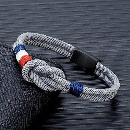 Porter™ Pulsera de Cordón con Nudo y Detalle de Bandera Francesa Ajustable