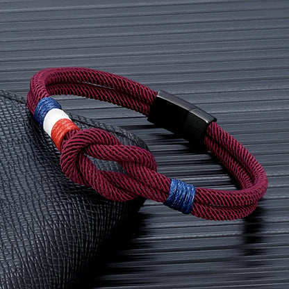 Porter™ Pulsera de Cordón con Nudo y Detalle de Bandera Francesa Ajustable