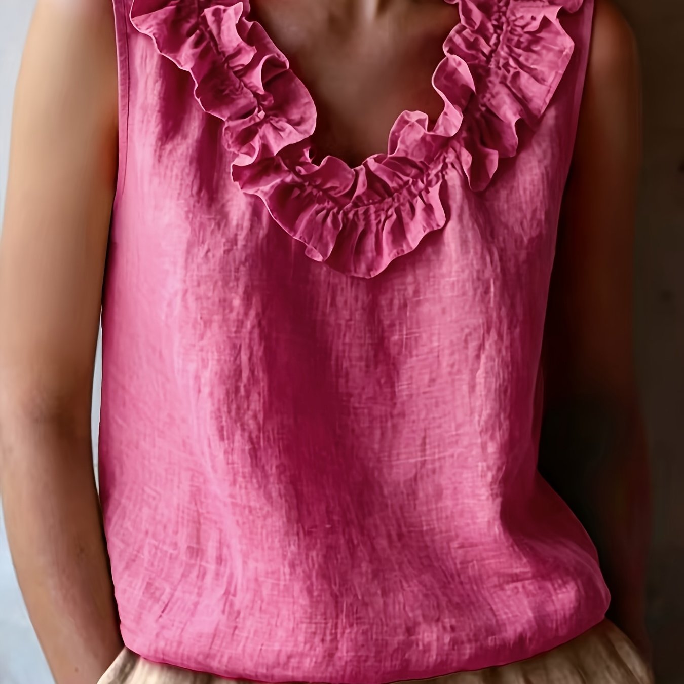 Katherine | Camisa Sin Mangas con Volantes de Corte Suelto para Primavera/Verano