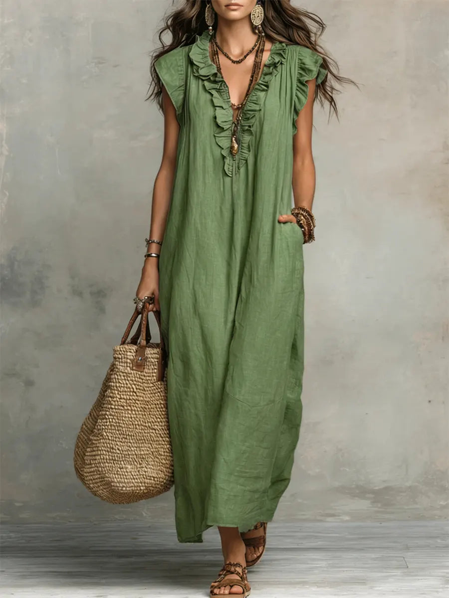 Hadira™ Vestido Casual de Algodón y Lino con Volantes y Estilo Artístico