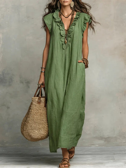 Hadira™ Vestido Casual de Algodón y Lino con Volantes y Estilo Artístico