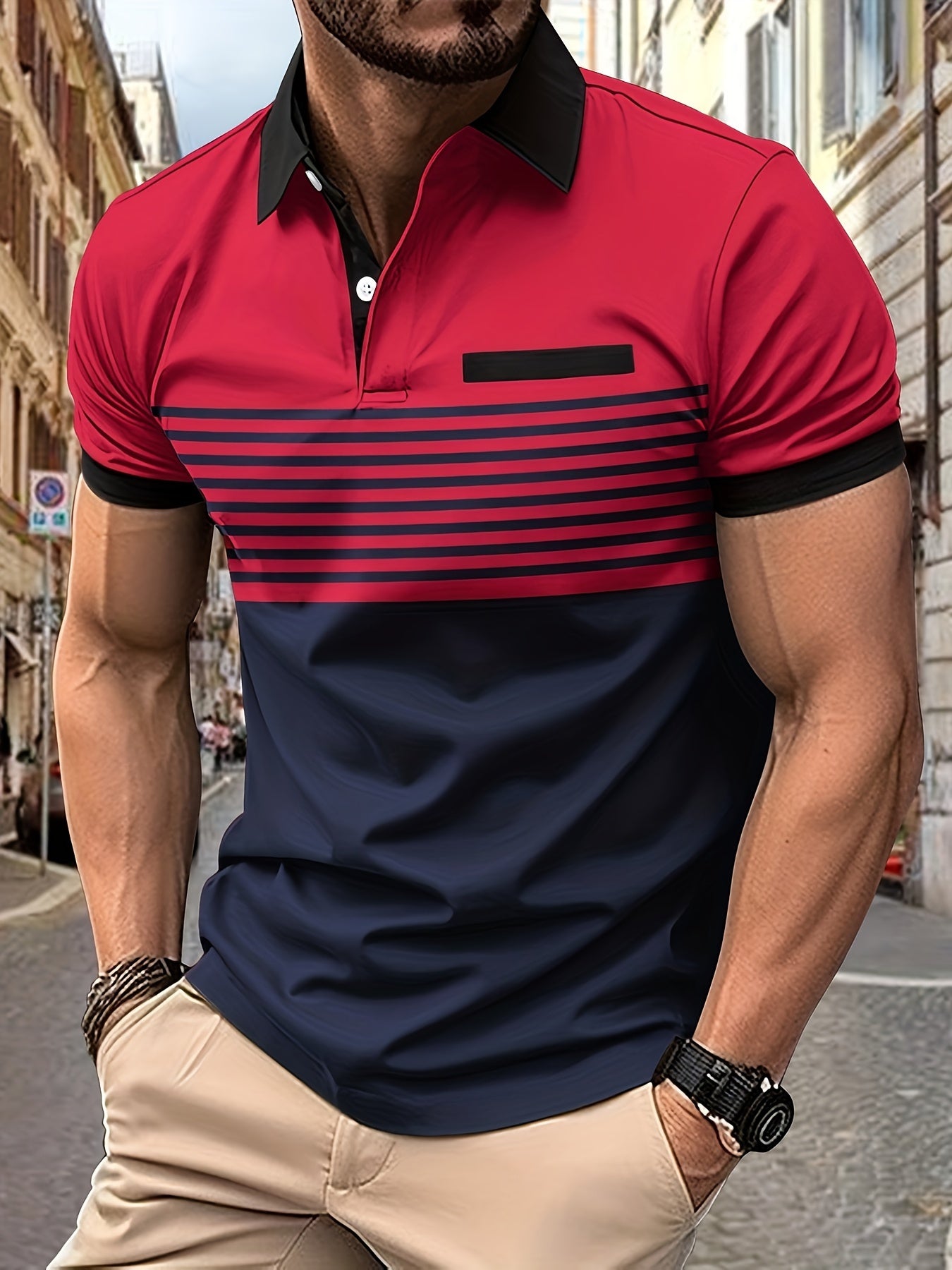Korvexi™ Playera Casual para Hombre con Rayas Finas y Manga Corta