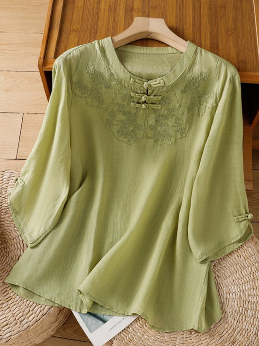 Della™ Top Floral de Algodón y Lino para Mujeres