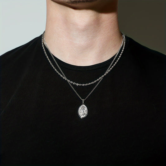 Seraphine | Men's Stainless Steel Oval Twist Chain Necklace, Everyday Casual Fashion Accessory