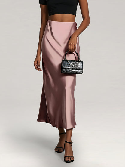 Greya™ Falda Midi de Satén con Cintura Alta y Caída Elegante