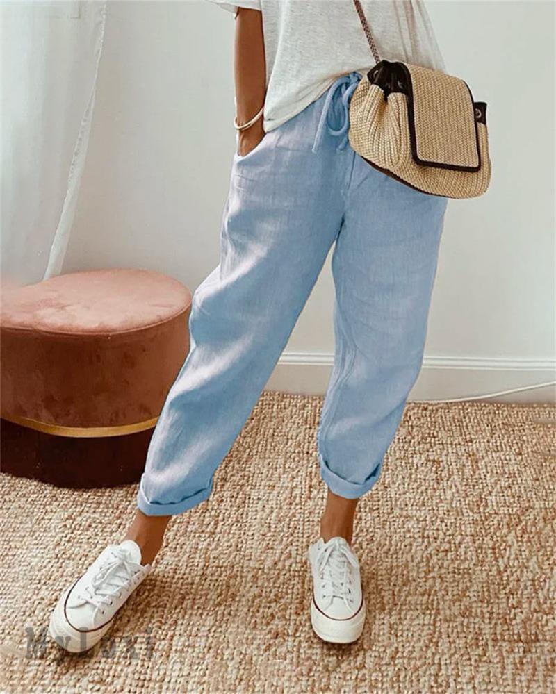 Dorevia™ Pantalones Casuales de Algodón y Lino para Mujer Cómodos y Ligero