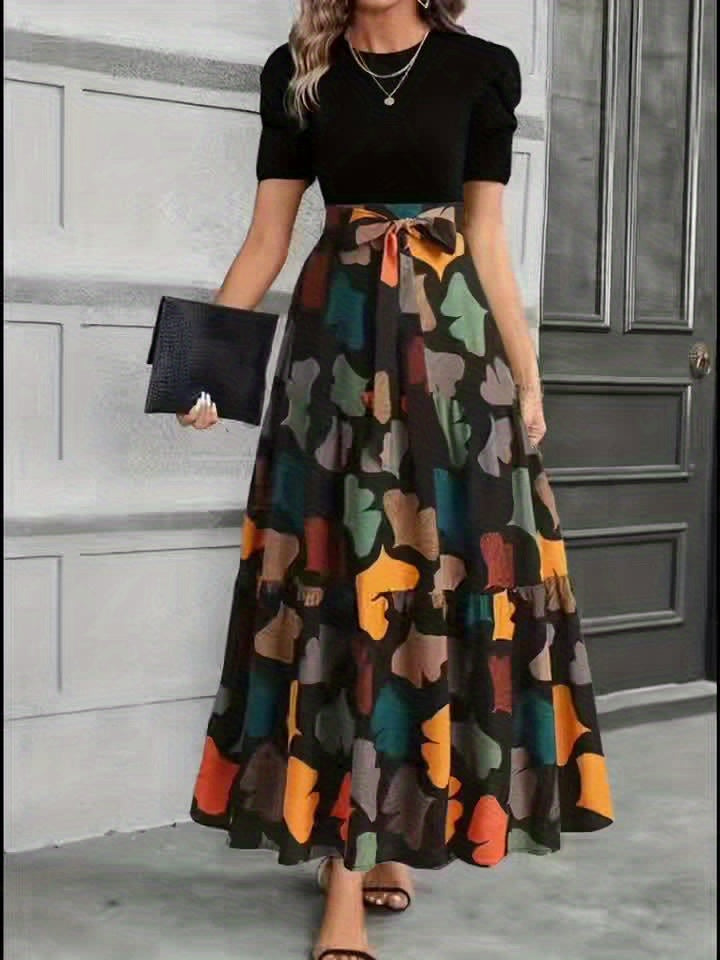 Vanya™ Vestido Midi Elegante con Estampado Geométrico y Mangas Abullonadas