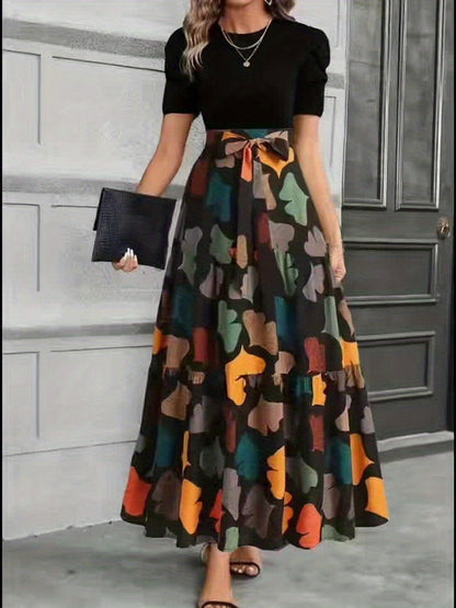 Vanya™ Vestido Midi Elegante con Estampado Geométrico y Mangas Abullonadas