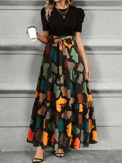 Vanya™ Vestido Midi Elegante con Estampado Geométrico y Mangas Abullonadas