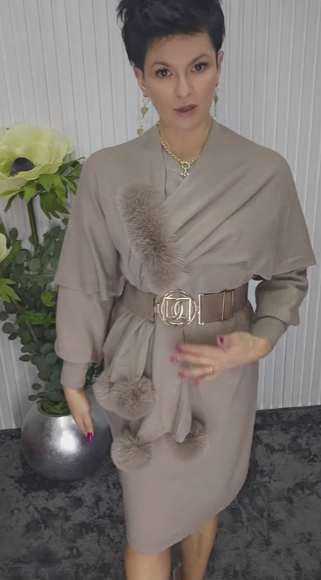 Danira™ Vestido de Manga Larga para Mujer con Bufanda Suave Decorativa