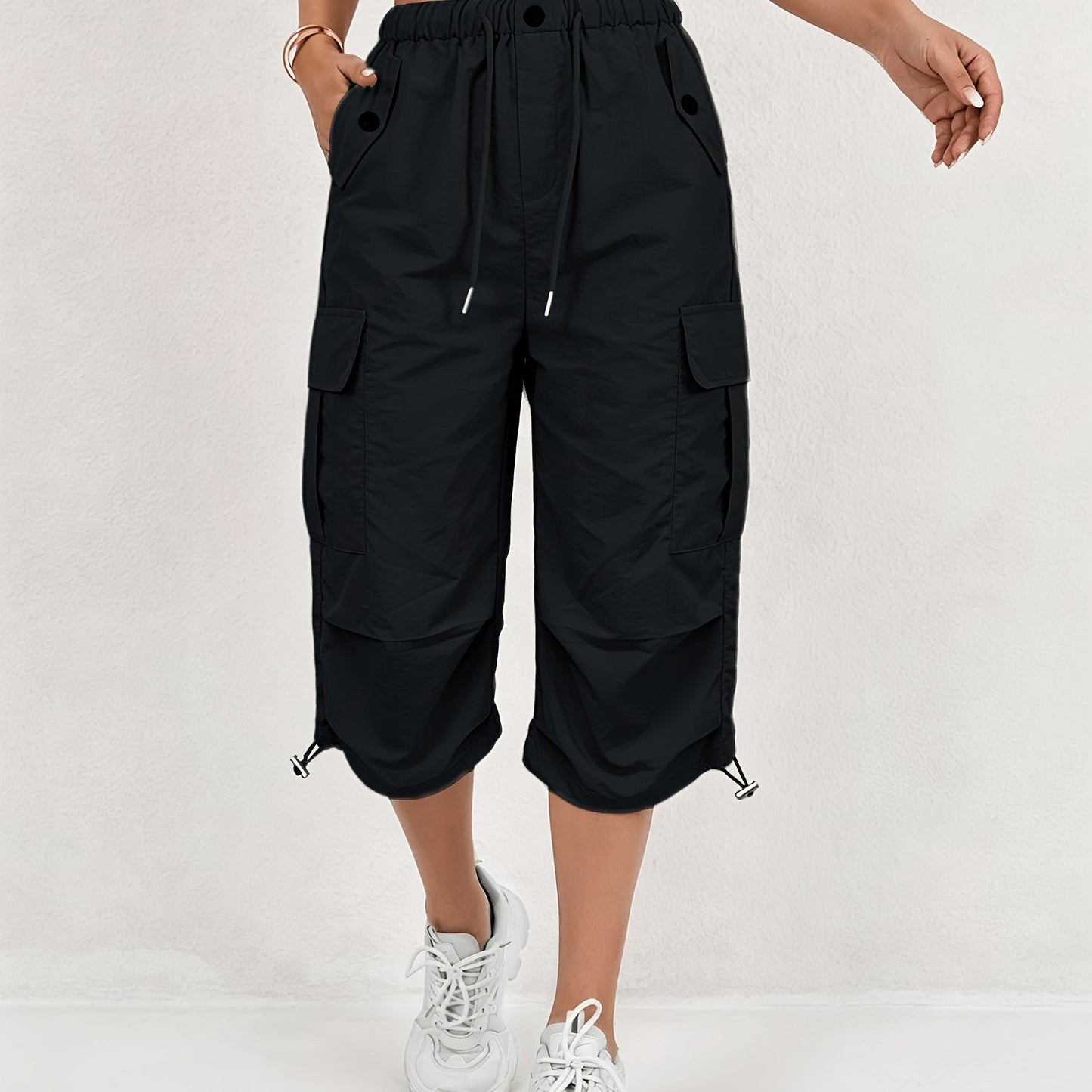 Mireille | Pantalones Capri Cargo de Secado Rápido para Mujer con Cintura Elástica y Cordón - Ligero y Elástico, Adecuado para - Pantalones de Exterior, Multi-Pantalones, Lavables a Máquina, Ajuste Suelto de Largo Medio para, Viajes, Vestimenta Casual
