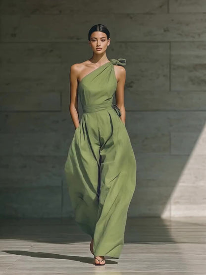 Juveth™ Mono Elegante de Un Hombro con Pierna Ancha y Cintura Definida