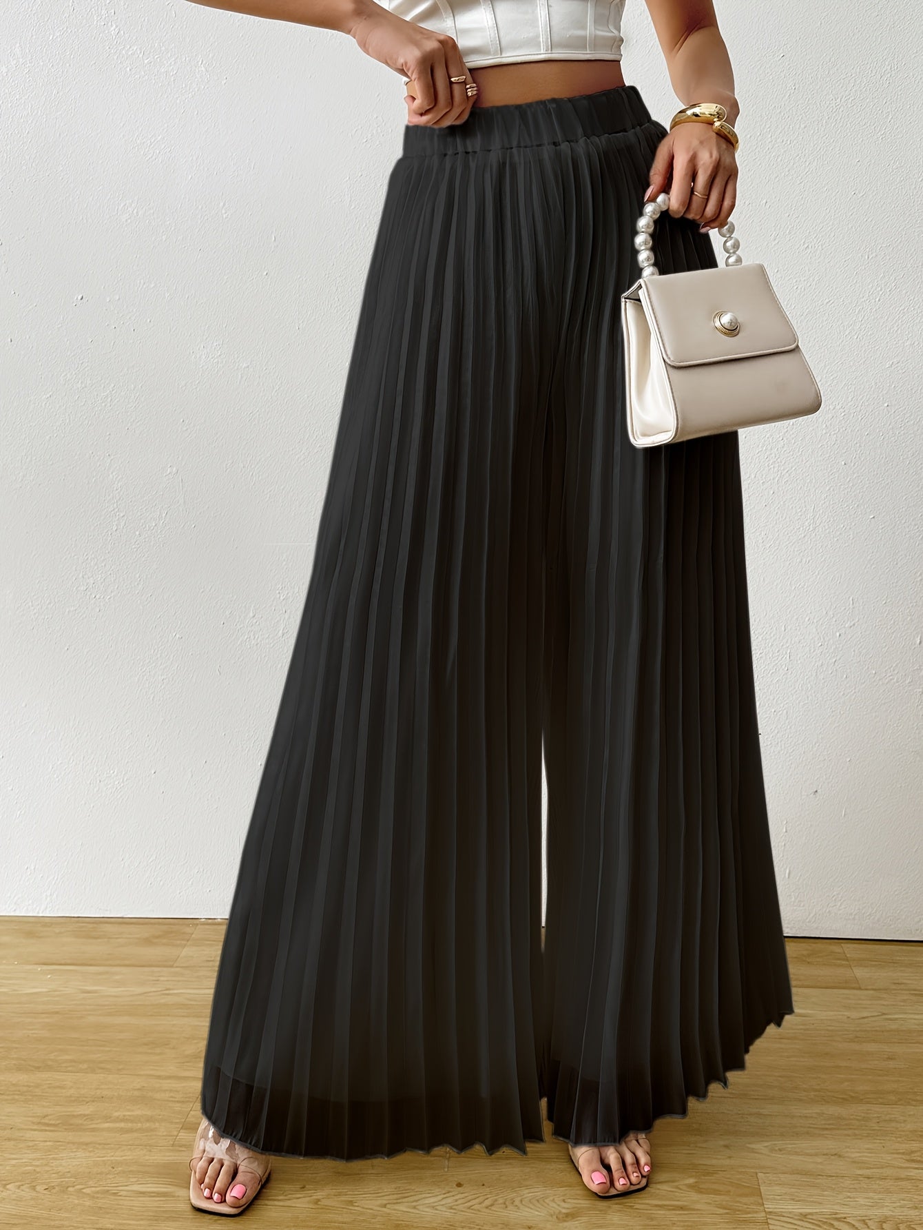 Uliquin | Pantalón Plisado de Pierna Ancha con Cintura Elástica y Caída Elegante