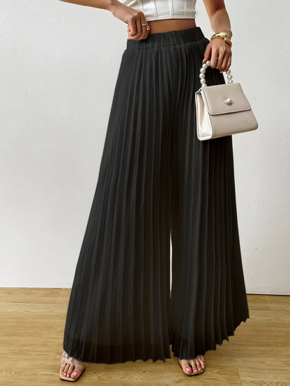 Uliquin | Pantalón Plisado de Pierna Ancha con Cintura Elástica y Caída Elegante