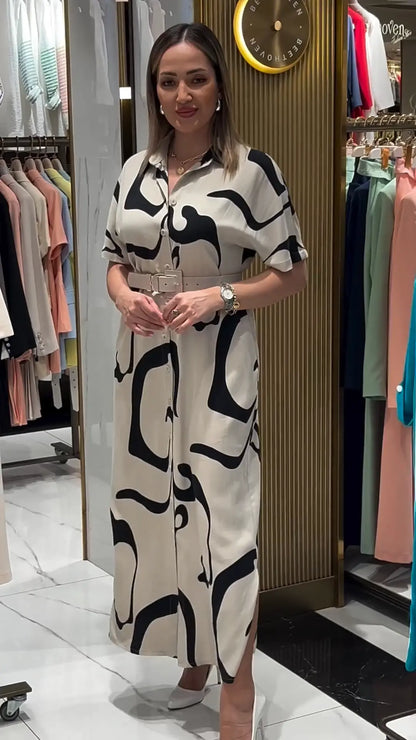 Jolira™ Vestido elegante de cintura ajustada con estampado irregular