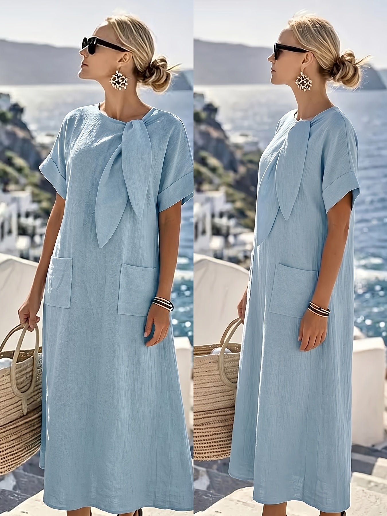Naya™ Vestido Largo Elegante de Color Sólido con Estilo Fluido