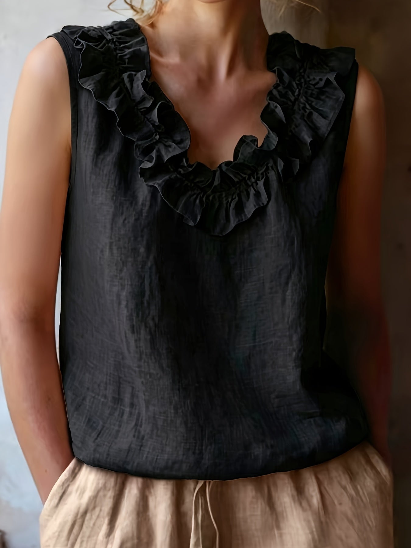 Katherine | Camisa Sin Mangas con Volantes de Corte Suelto para Primavera/Verano