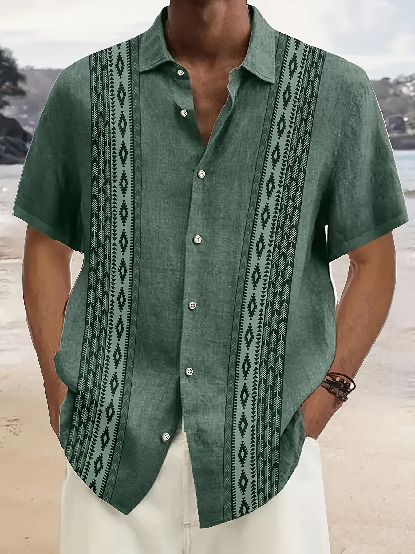 Carter™ Camisa Vintage para Hombre con Estampado Étnico y Estilo Tropical
