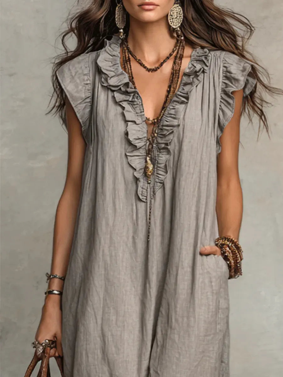 Hadira™ Vestido Casual de Algodón y Lino con Volantes y Estilo Artístico