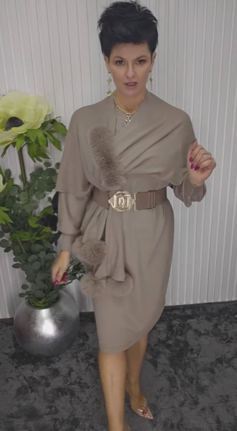 Danira™ Vestido de Manga Larga para Mujer con Bufanda Suave Decorativa