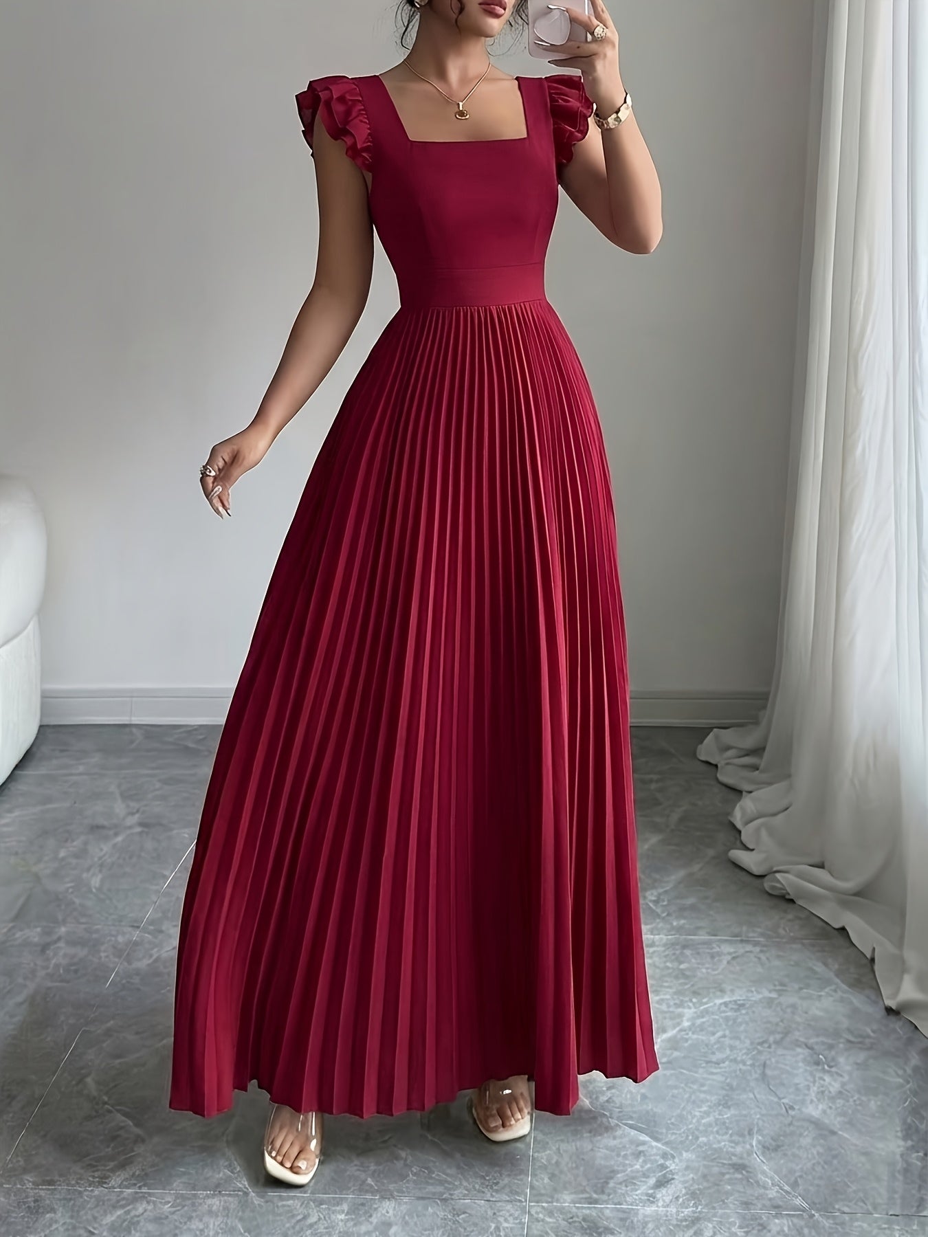 Oxeris | Vestido Largo Floral con Pliegues y Elegancia Atemporal