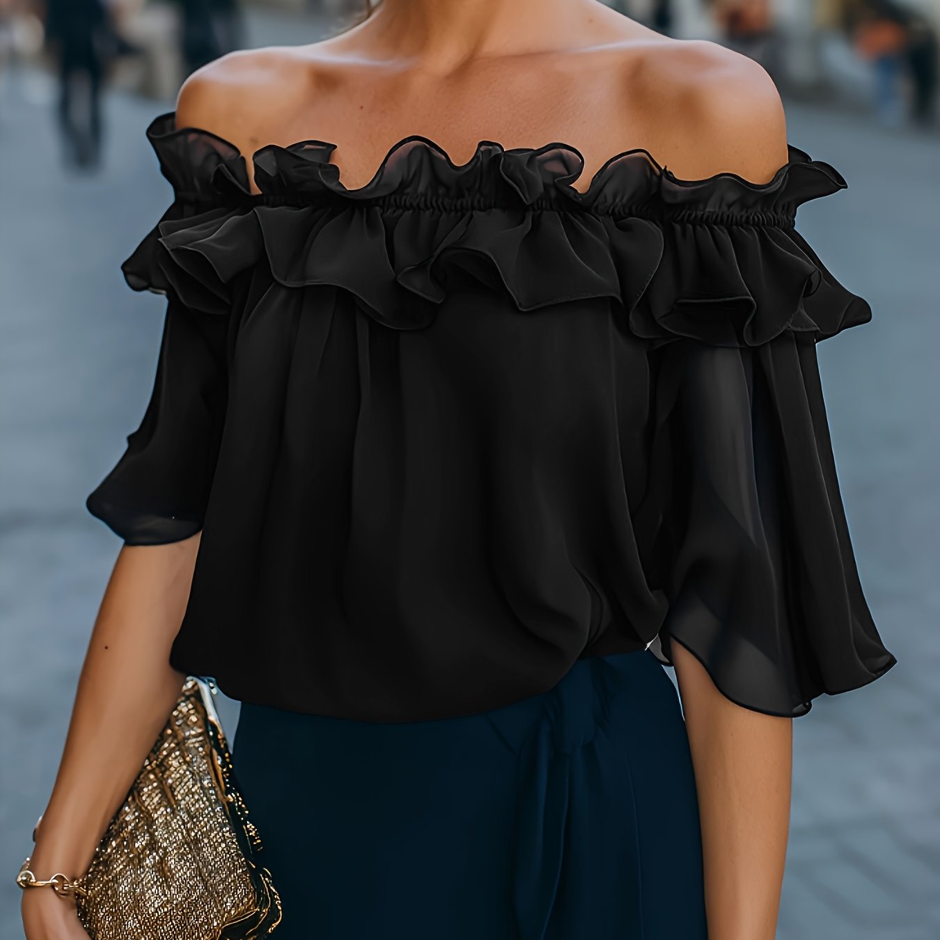 Bruvelle™ Blusa Elegante de Hombros Descubiertos con Manga Corta