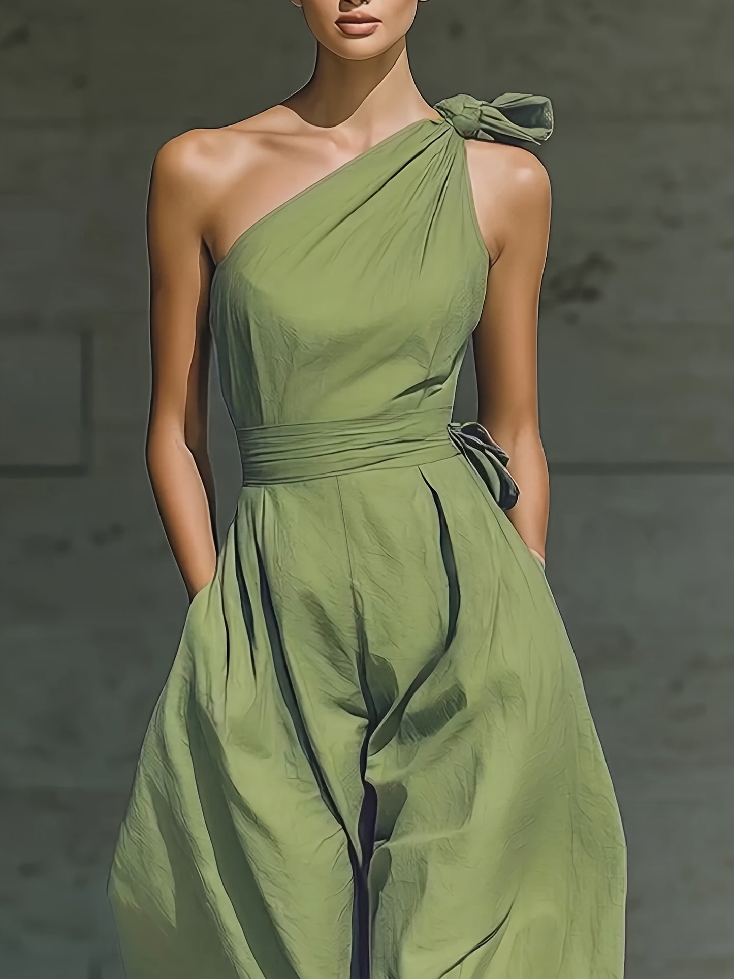 Juveth™ Mono Elegante de Un Hombro con Pierna Ancha y Cintura Definida