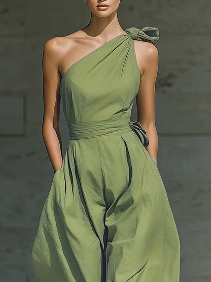 Juveth™ Mono Elegante de Un Hombro con Pierna Ancha y Cintura Definida