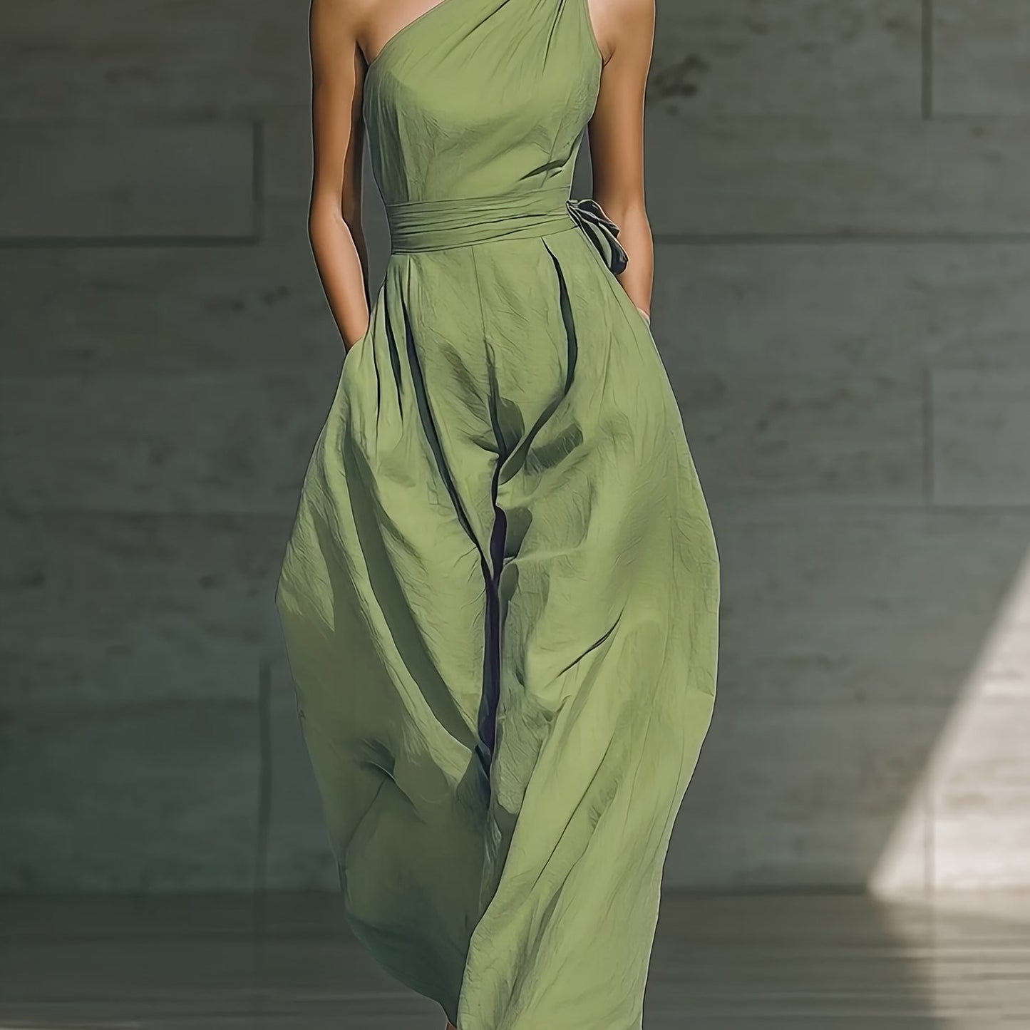 Juveth™ Mono Elegante de Un Hombro con Pierna Ancha y Cintura Definida