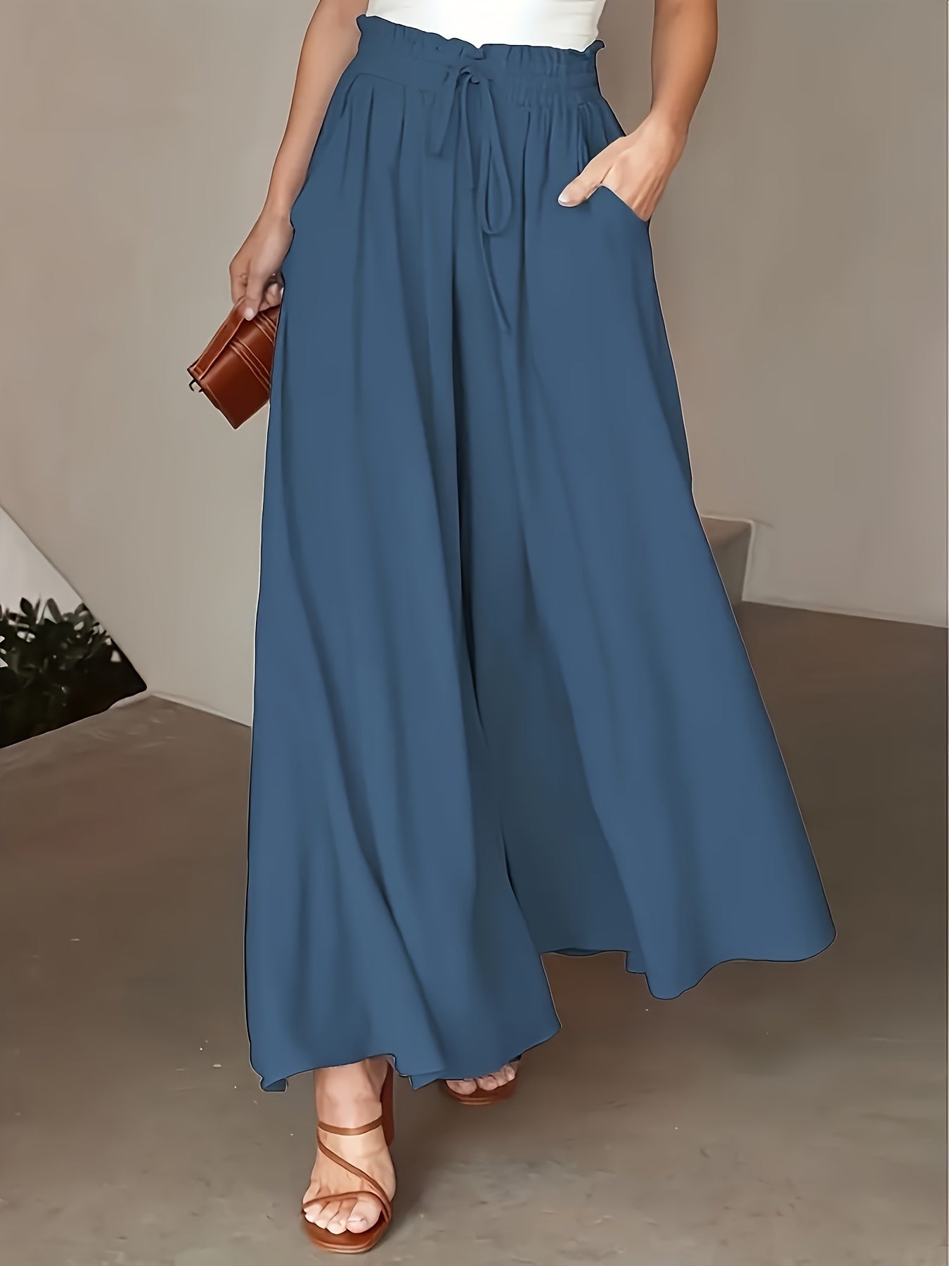Corae™ Pantalones Sueltos de Pierna Ancha con Cintura Alta y Cordón