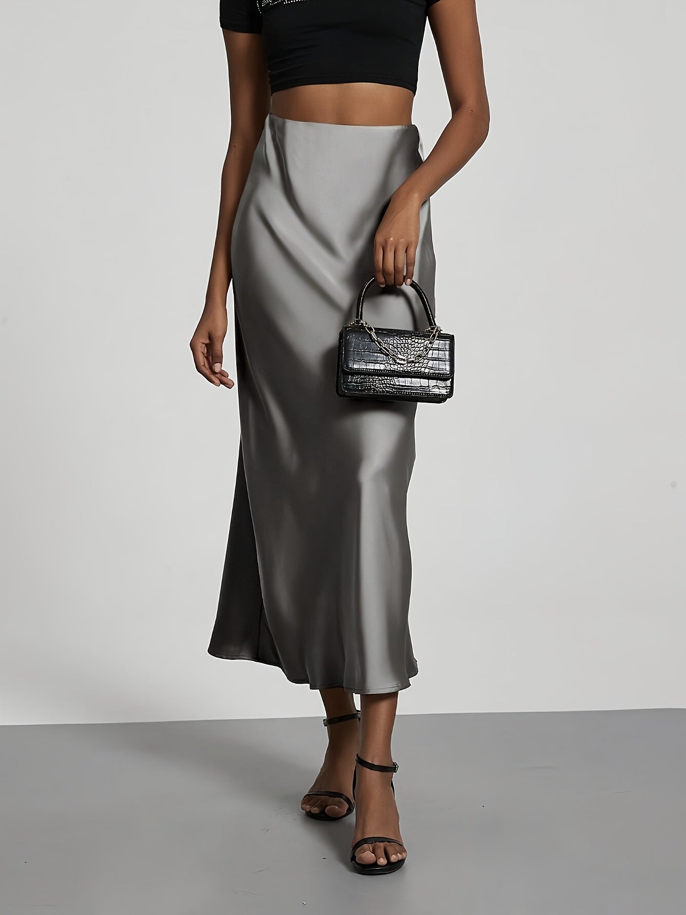 Greya™ Falda Midi de Satén con Cintura Alta y Caída Elegante