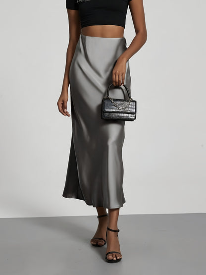 Greya™ Falda Midi de Satén con Cintura Alta y Caída Elegante