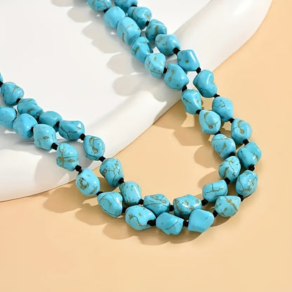 Saria™ Collar Bohemio de Doble Capa con Turquesa y Piedras Naturales