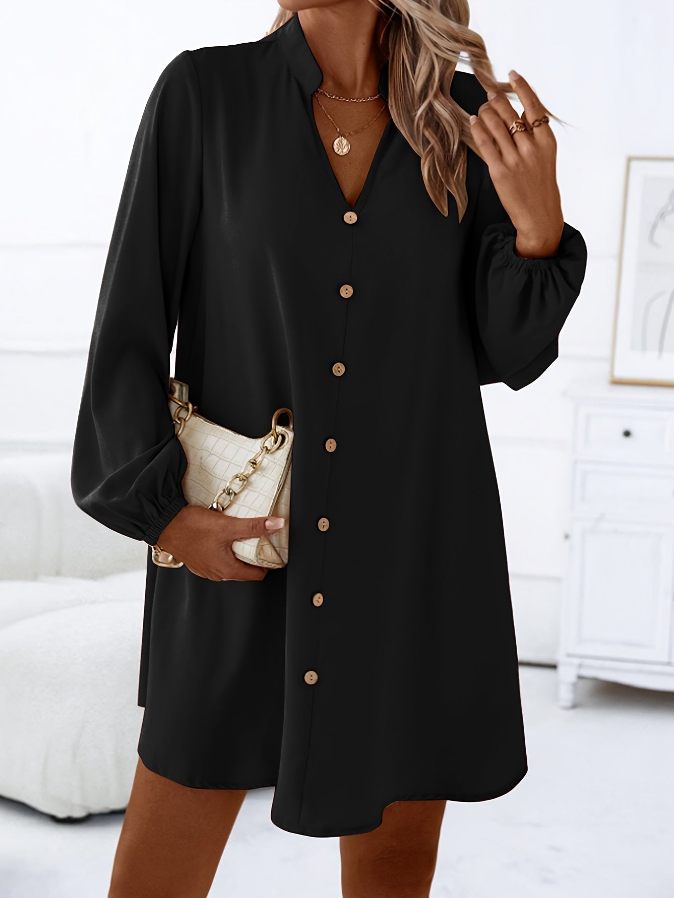 Faria™ Vestido Elegante de Manga Larga con Escote en V