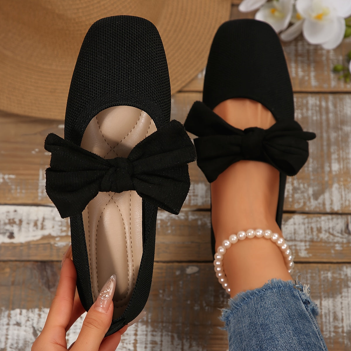 Neria™ Zapatos Planos Transpirables para Mujer con Moño Decorativo