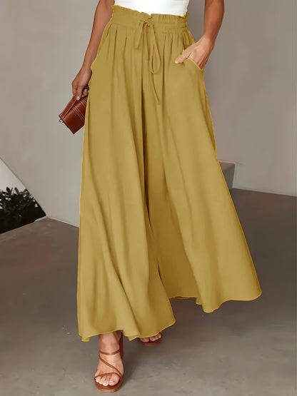 Corae™ Pantalones Sueltos de Pierna Ancha con Cintura Alta y Cordón