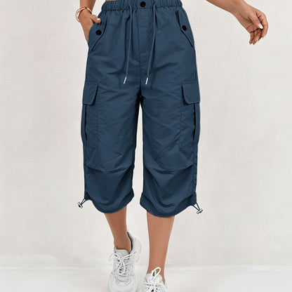 Mireille | Pantalones Capri Cargo de Secado Rápido para Mujer con Cintura Elástica y Cordón - Ligero y Elástico, Adecuado para - Pantalones de Exterior, Multi-Pantalones, Lavables a Máquina, Ajuste Suelto de Largo Medio para, Viajes, Vestimenta Casual