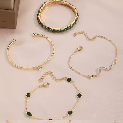 Orelissea™ Juego Pulseras Cristal Esmeralda Clásico