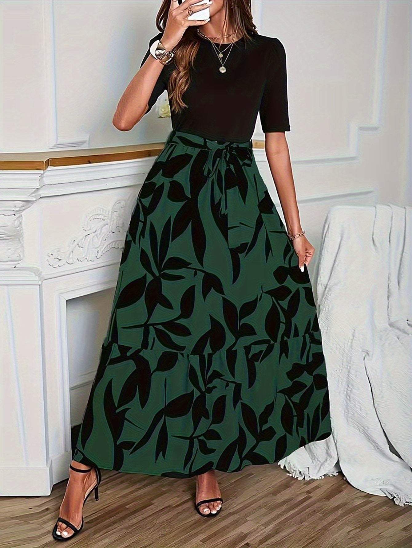 Vanya™ Vestido Midi Elegante con Estampado Geométrico y Mangas Abullonadas